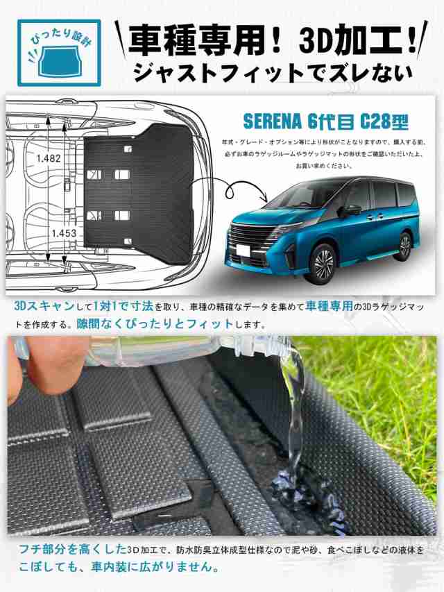ruiya 新型 日産 c28 セレナ ラゲッジマット 専用 セレナ c28 e-power 荷台 ラゲッジトレイ 3Ｄラゲッジマット 折り畳み式 防水 滑らないの通販は