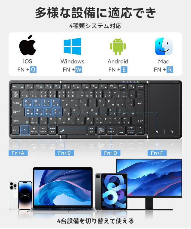 【最新型】Omikamo キーボード ワイヤレス 折り畳み式 ipad キーボード Bluetooth キーボード タッチパッド付き 日本語配列 有線＆無線両