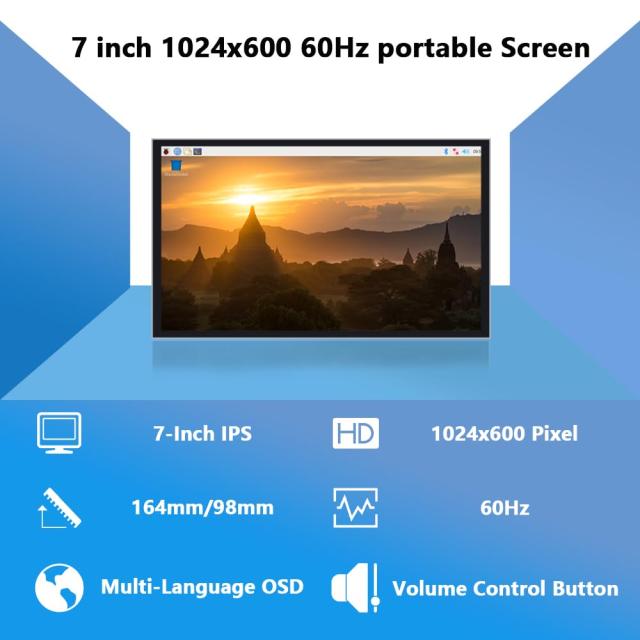 GeeekPi 7 インチ LCD スクリーン Raspberry Pi 用 1024x600 IPS LCD ディスプレイ スタンド付き HDMI ポータブルモニター Raspberry Pi_5