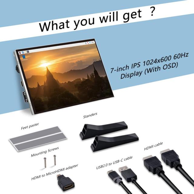 GeeekPi 7 インチ LCD スクリーン Raspberry Pi 用 1024x600 IPS LCD ディスプレイ スタンド付き HDMI ポータブルモニター Raspberry Pi_7