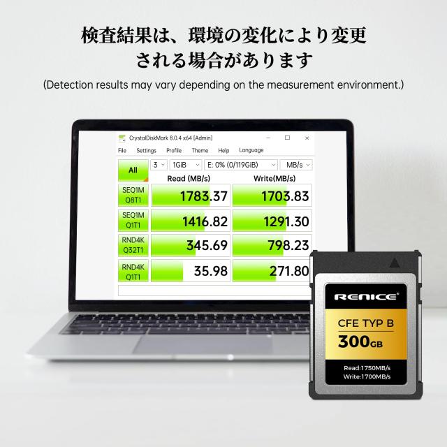 RENICE 300GB CFexpress Typeb メモリーカード pSLCシリーズ 持続読み出し速度1750MB/s 持続書き込み速度1700MB/s コンパクトフラッシュ_1