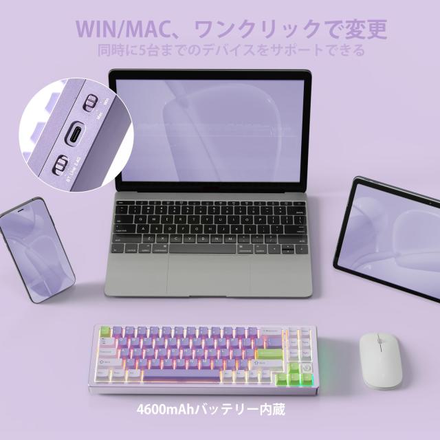 YUNZII AL71 68% ゲーミングキーボード フルアルミCNC ホットスワップ対応 無線 ガスケット メカニカルキーボード NKRO 2.4GHzワイヤレス