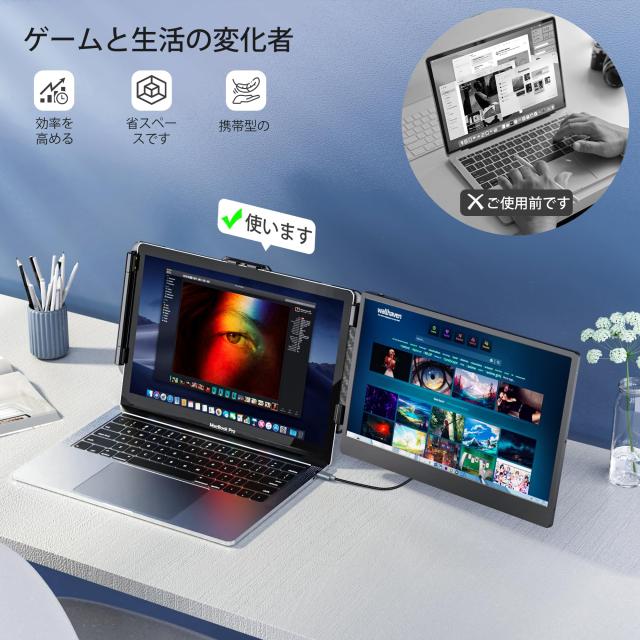 Kwumsy ポータブルディスプレイS1 Portable Monitor 14’’ 1080P FHD IPSデュアルノートpcディスプレイエクステンダーTYPE-C/HDMI プラグ_5