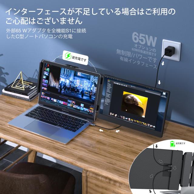 Kwumsy ポータブルディスプレイS1 Portable Monitor 14’’ 1080P FHD IPSデュアルノートpcディスプレイエクステンダーTYPE-C/HDMI プラグ_6