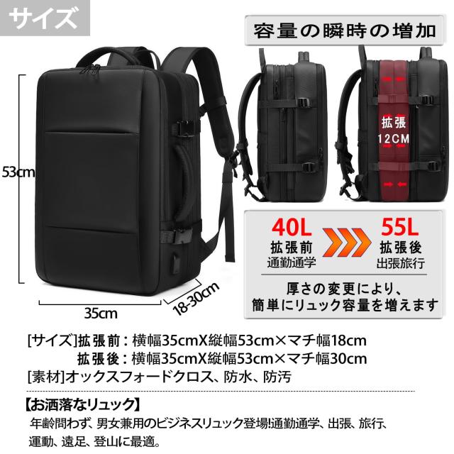 [sperplen] 【55の機能美がスゴい 通勤から出張までこれ一つで完結】ビジネスリュック 3WAY バッグ リュックサック メンズ リュック 大容