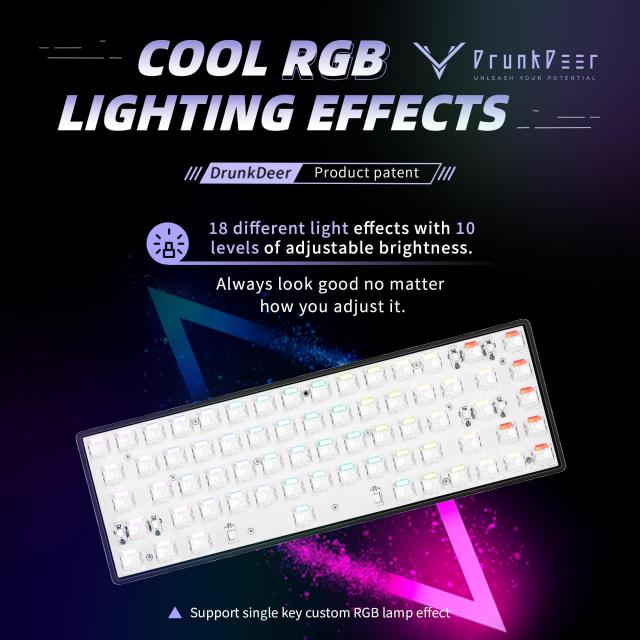 DrunkDeer G65 ラピッドトリガー メカニカルキーボード 磁気スイッチ ゲーム用 RGB コンパクト 65%サイズ 有線 68キー ベアボーン キーキ