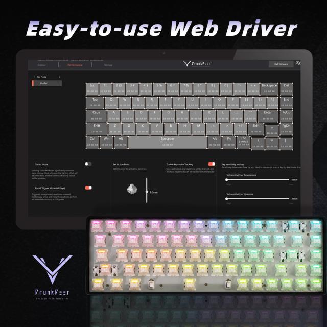 DrunkDeer G65 ラピッドトリガー メカニカルキーボード 磁気スイッチ ゲーム用 RGB コンパクト 65%サイズ 有線 68キー ベアボーン キーキ