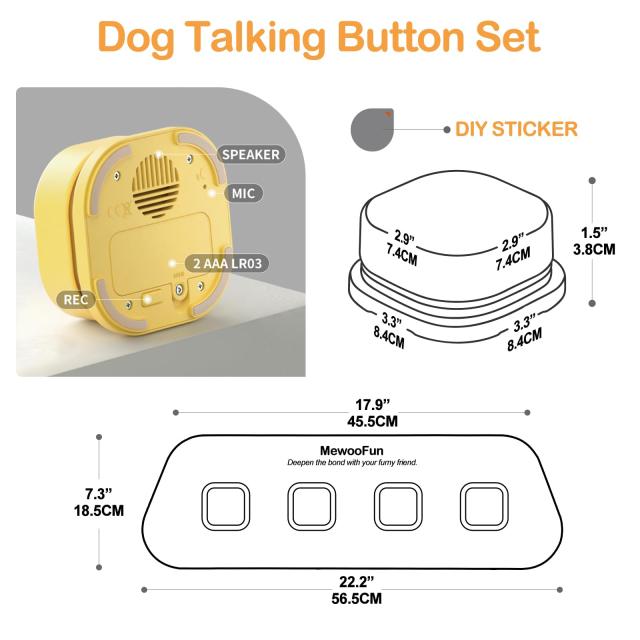 MEWOOFUN 犬用 録音ボタン 4個入り 会話ボタン 音声ボタン ベル コミュニケーション トレーニング しつけ訓練 ペット 知育 おもちゃ 天然の通販は