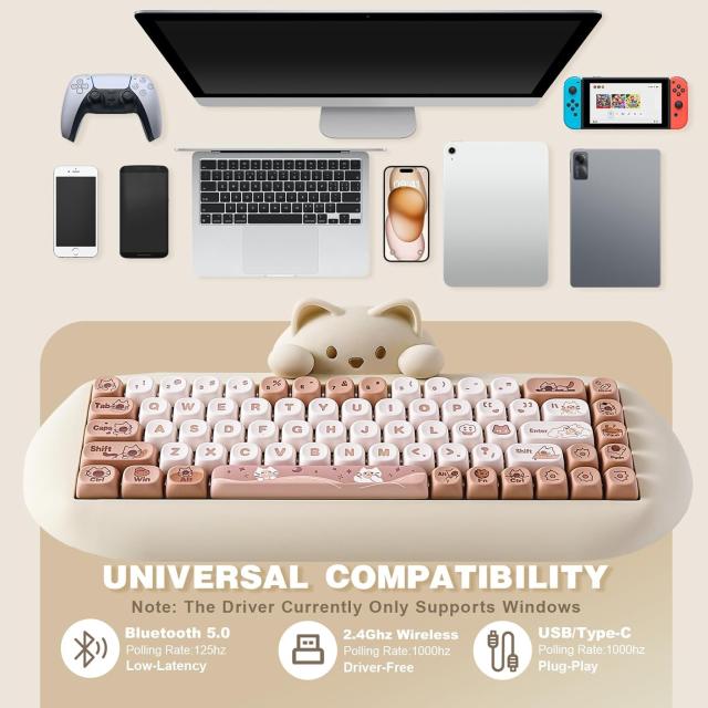 YUNZII C68 ワイヤレスメカニカルキーボード かわいい猫 ps4/ps5対応 65％ 無線 ホットスワップ シリコーン 人間工学 ゲーミングキーボー_2