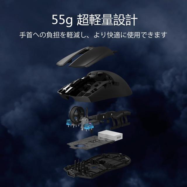 DeLUX M800Ultra ゲーミング マウス 無線、55g軽量、Nordic 52840 MCU、1000Hzポーリングレート、PAW3395センサー26000DPI、充電式、最大_4