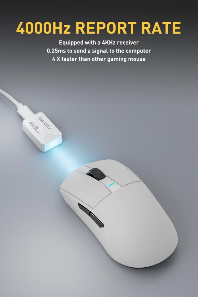 DAREU A950PRO ゲーミングマウス 4K無線 55g超軽量 ワイヤレス PAW3395センサー 26000DPI 2.4G/Bluetooth/USB接続可能 急速充電式 4000Hz_1