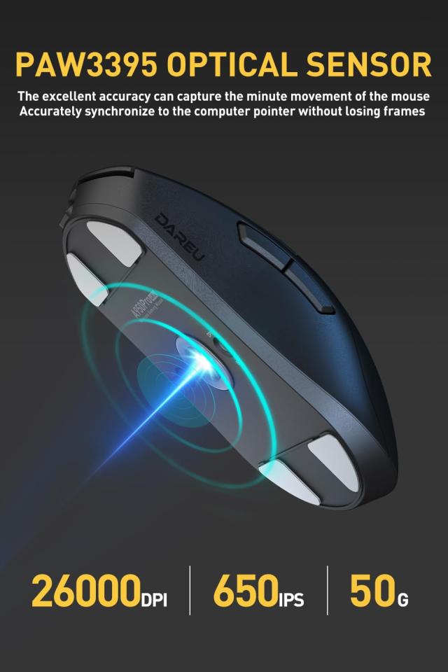 DAREU A950PRO ゲーミングマウス 4K無線 55g超軽量 ワイヤレス PAW3395センサー 26000DPI 2.4G/Bluetooth/USB接続可能 急速充電式 4000Hz_2