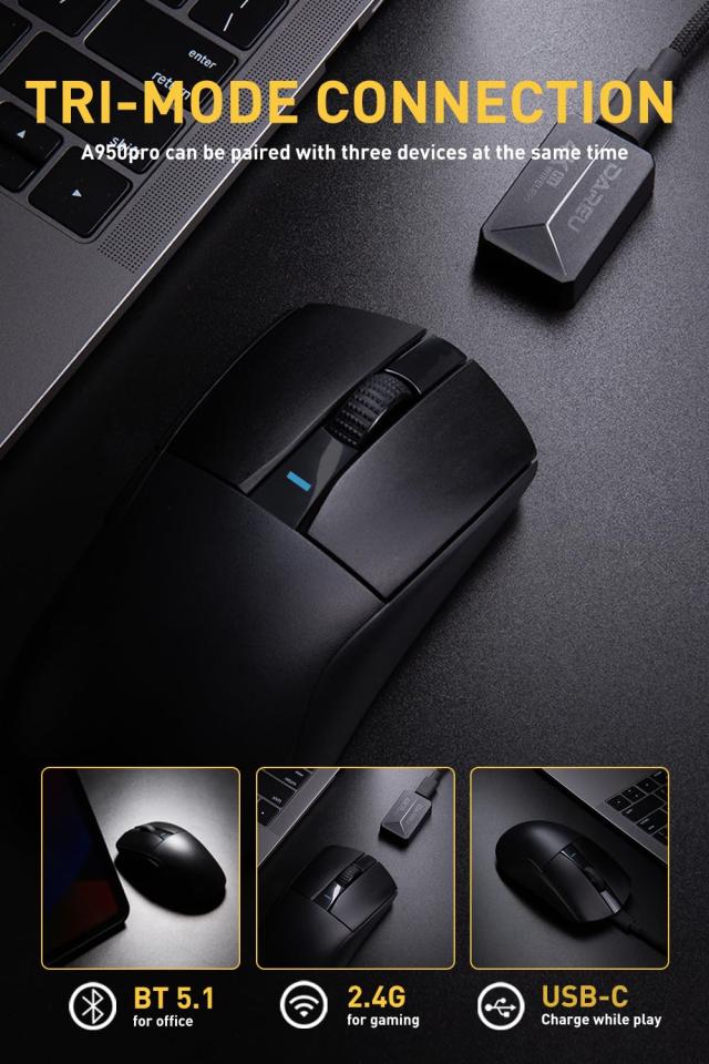 DAREU A950PRO ゲーミングマウス 4K無線 55g超軽量 ワイヤレス PAW3395センサー 26000DPI 2.4G/Bluetooth/USB接続可能 急速充電式 4000Hz_5