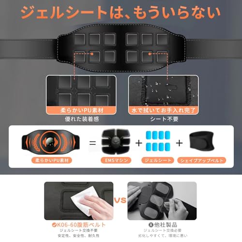 [最新世代 ジェルシート不要 3つコントローラー] EMS 腹筋ベルト 8種類モード 20枚ジェルシート 25段階強度 腕ベルト 腹筋マシン 腹筋パ
