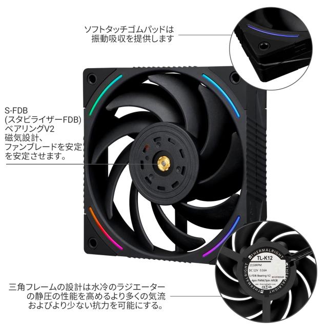 PC ファン Thermalright TL-K12 120mm CPUクーラーファン、コンピュータ