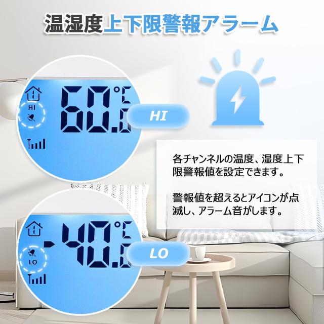 Moongiantgo ウェザーステーション コードレス温湿度計 室内外温湿度測定 センサー3台付き 置掛兼用 温湿度上下限警報設定可能 天気予報_3