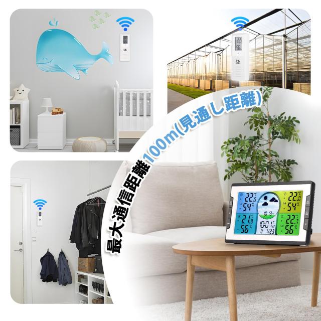 Moongiantgo ウェザーステーション コードレス温湿度計 室内外温湿度測定 センサー3台付き 置掛兼用 温湿度上下限警報設定可能 天気予報_4