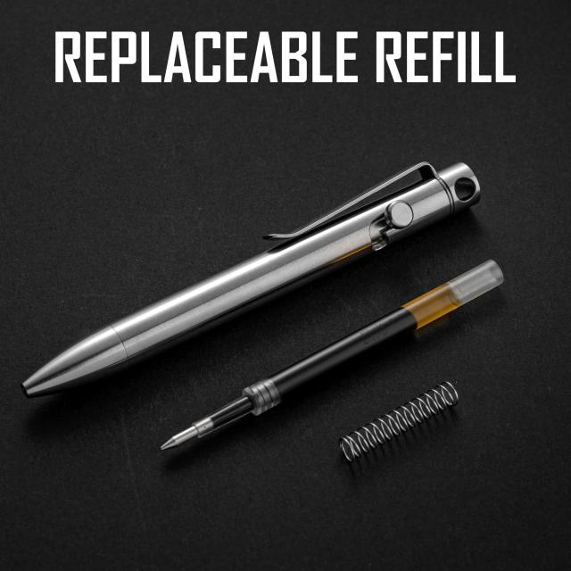 KeyUnity KP03ST ボルト アクション ボールペン クリップ付き チタン合金 EDC ポケット ペン 格納式 メタル ボールペン 毎日持ち運び用_1