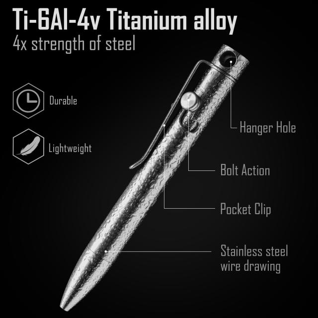 KeyUnity KP03ST ボルト アクション ボールペン クリップ付き チタン合金 EDC ポケット ペン 格納式 メタル ボールペン 毎日持ち運び用_5
