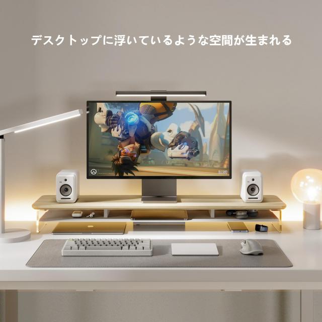 Fenge モニター台 モニタースタンド 卓上 机上台 パソコン台 PC台 机上ラック 108cm横幅 2段 木製天板 アクリル製脚 デスクトップ用 机上_1