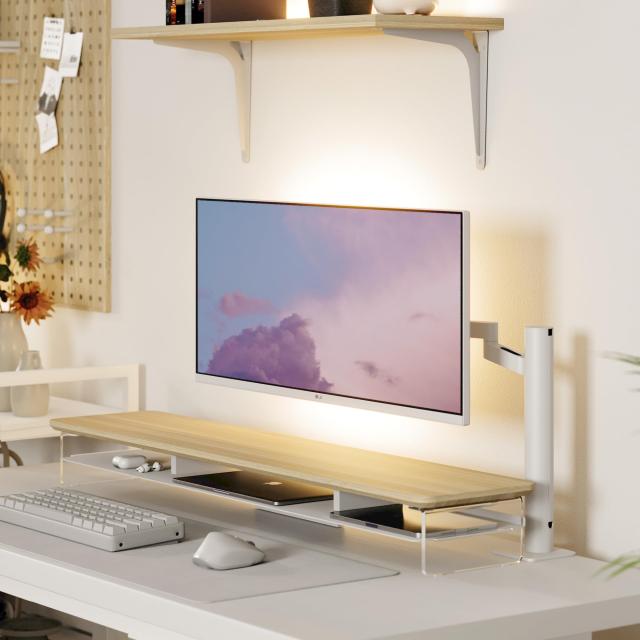Fenge モニター台 モニタースタンド 卓上 机上台 パソコン台 PC台 机上ラック 108cm横幅 2段 木製天板 アクリル製脚 デスクトップ用 机上_2