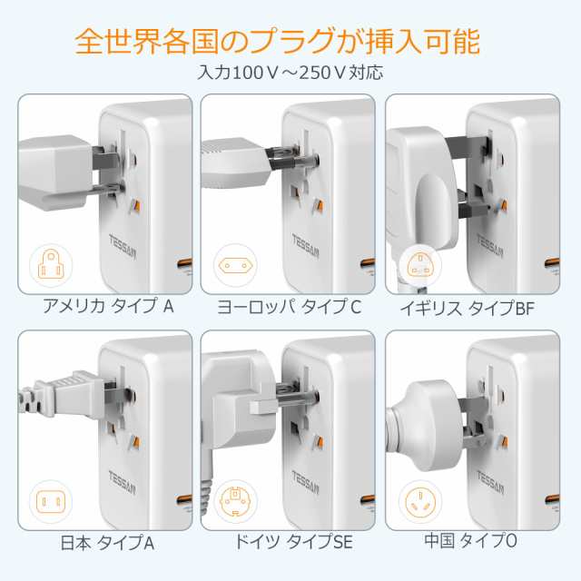 TESSAN 変換プラグ 海外 コンセント 45W 急速充電 海外旅行用 全世界対応 マルチ変換プラグ C/BF/O/Aタイプ  3つUSB-Aと2つUSB-Cポート付の通販はau PAY マーケット - libra shop | au PAY マーケット－通販サイト