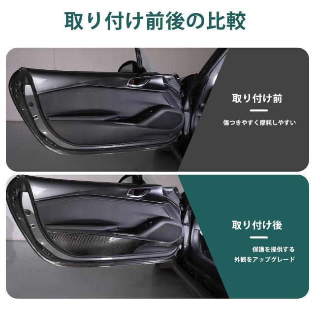 Hcilloend 新型 マツダ ロードスター RF ND系 2016〜2024に適用 ドアキックガード ドアトリムカバー ドアキックマット カーボンファイバ