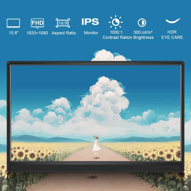 15.6インチタッチモバイルモニター Lrtzcbi 薄型 軽量スクリーンポータブルモニターHDR IPSパネルFHD解像度1920x1080 ゲームモニター 60H