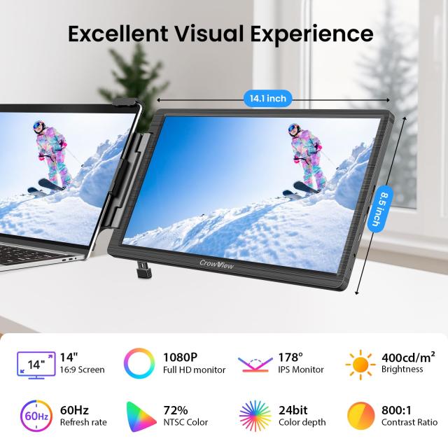 ELECROW 14インチ ポータブルモニター ノートパソコン画面エクステンダー ノートパソコン用 (13インチ~16.5インチ) CrowView FHD 1080P U_1