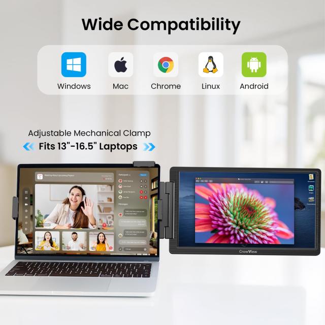 ELECROW 14インチ ポータブルモニター ノートパソコン画面エクステンダー ノートパソコン用 (13インチ~16.5インチ) CrowView FHD 1080P U_3