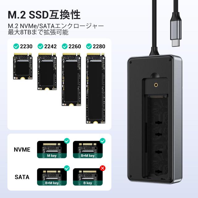 GiGimundo 8-in-1 ドッキングステーション 10Gbps USB 3.2 Gen2 M.2 NVMe SSD対応 PD 100W