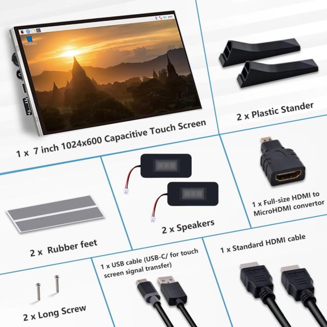 GeeekPi 7 インチ LCD スクリーン Raspberry Pi 用 1024x600 IPS LCD ディスプレイ スタンド付き HDMI ポータブルモニター Raspberry Pi_2