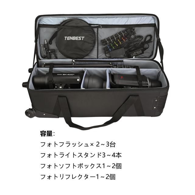 TENBEST 写真スタジオ機器ケース ローリングバッグ 100x37x33cm 大容量 防水 1680D ナイロン生地 撮影用フラッシュ、ライトスタンド、し_4