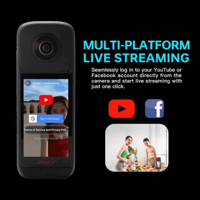 PANOX V2 360度全天球 ブログカメラ 1/2” 48MP センサー 5.7K 360 ビデオ 72MP 360 写真 3インチ タッチスクリーン, 4K 360 マルチプラッ