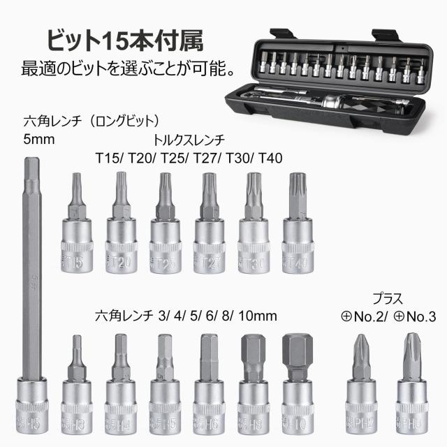 BIKE HAND 自転車 トルクレンチセット 差込角1/4インチ6.35mm 1〜25N・m 10ビットセット付き 台湾製 YC-617WD-