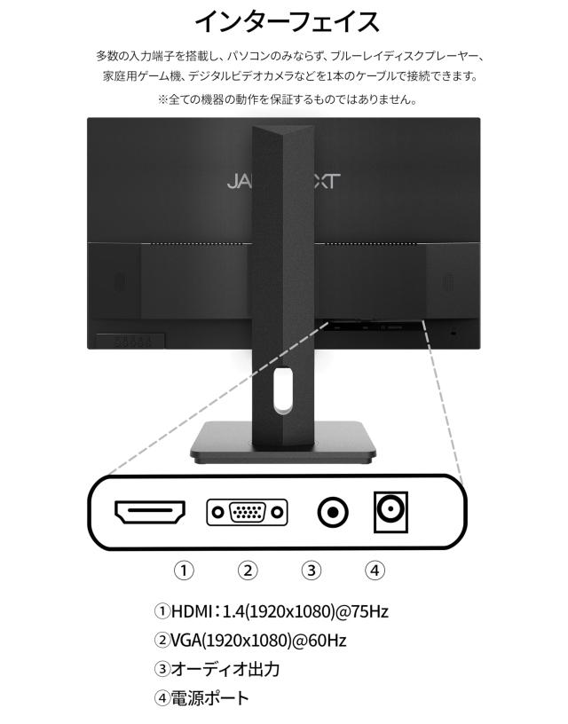 JAPANNEXT 21.5インチ モニター フルHD 1920x1080解像度 IPS ディスプレイ (HDMI/スピーカー内蔵/高さ調節/回転(ピボット)機能/VESA対応/