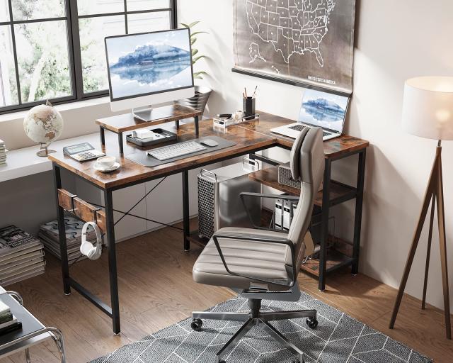 ODK パソコンデスク l字デスク ゲーミングデスク L字型 デスク 机 幅120cm ラック付き pcデスク コーナーデスク 収納 オフィスデスク 在の通販は