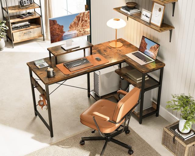 ODK パソコンデスク l字デスク ゲーミングデスク L字型 デスク 机 幅120cm ラック付き pcデスク コーナーデスク 収納 オフィスデスク 在の通販は