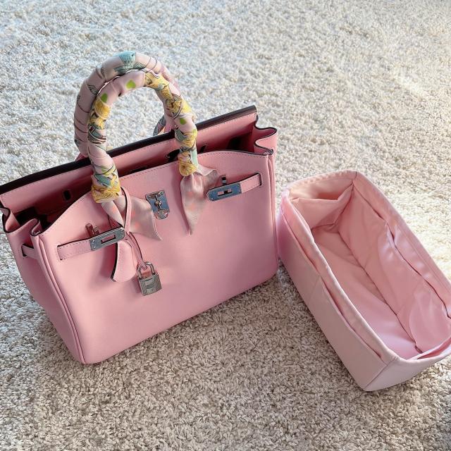 KINGS IN BAG バッグインバッグ 高級軽量収納バッグ サテンバッグインナー バーキン適用 Birkin25/30/35（ローズサクラrose sakura、Birk