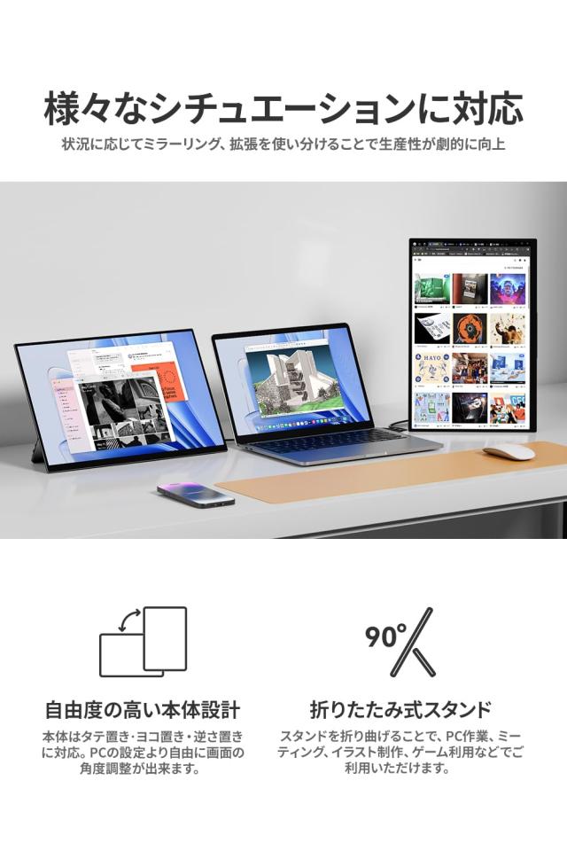 EHOMEWEI モバイルモニター 15.6インチ 4K 3840x2160 DCI-P3 93% 超薄型 6mm 軽量 保護フィルム ケース付 メーカー3年保証 RQ-156NU