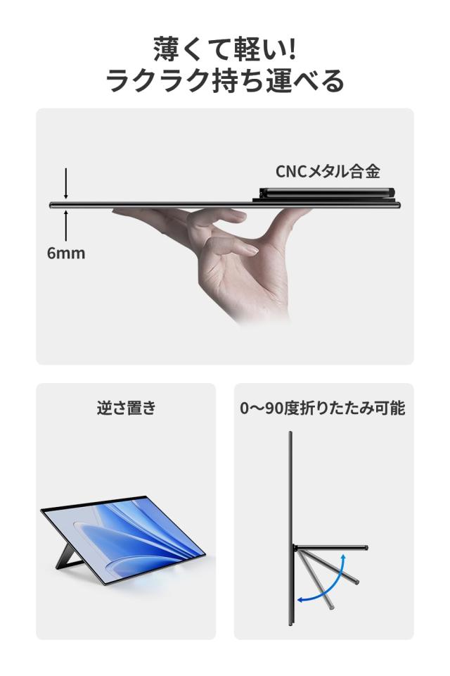 EHOMEWEI モバイルモニター 15.6インチ 4K 3840x2160 DCI-P3 93% 超薄型 6mm 軽量 保護フィルム ケース付 メーカー3年保証 RQ-156NU