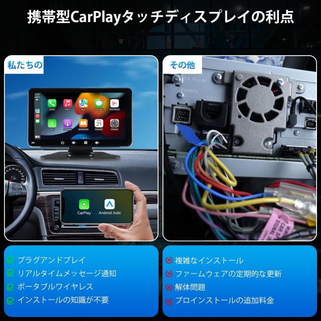 アンドロイド自動車無線Apple Carplay車載ラジオ、7インチIPSタッチスクリーンApple Carplay背面カメラ、ミラーリンク付き携帯型車載ディ