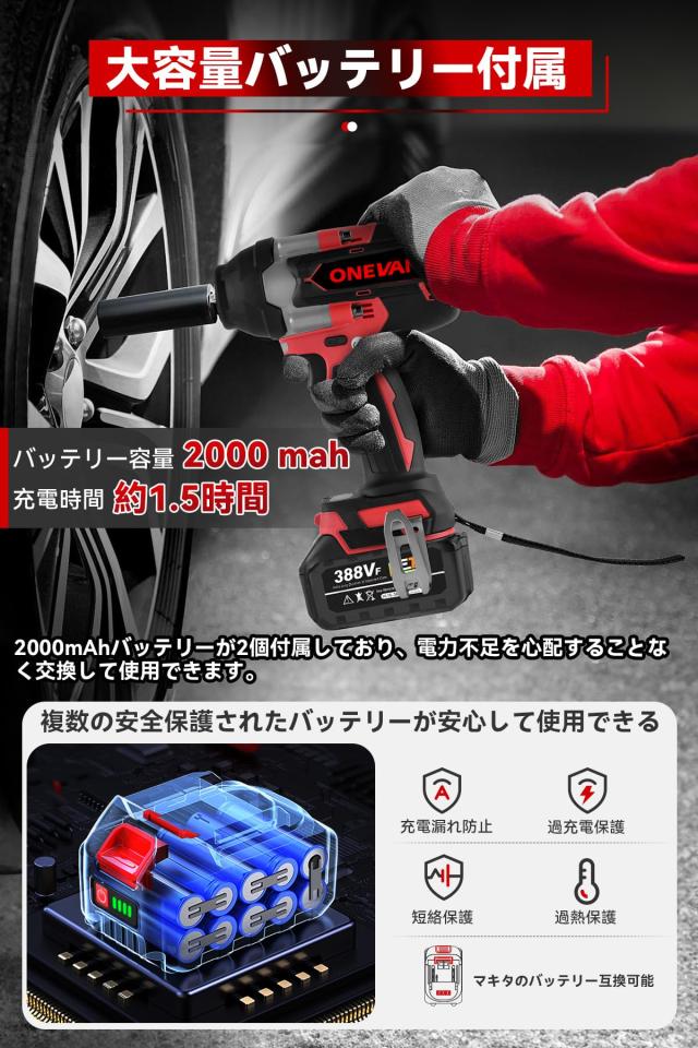 ONEVAN インパクトレンチ 18v 充電式 電動インパクトレンチ 18v