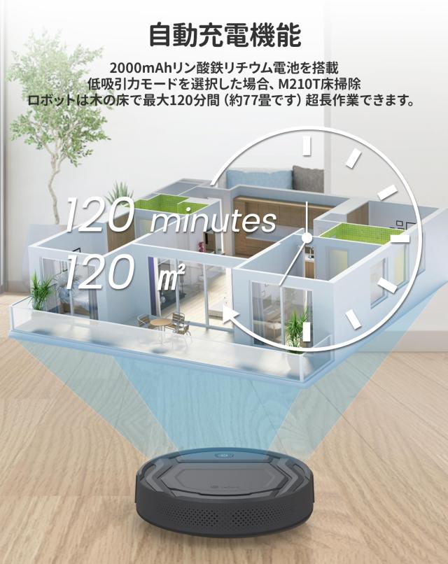 ロボット掃除機 【お掃除ロボット 2200pa強力吸引 カーペット加圧 音量