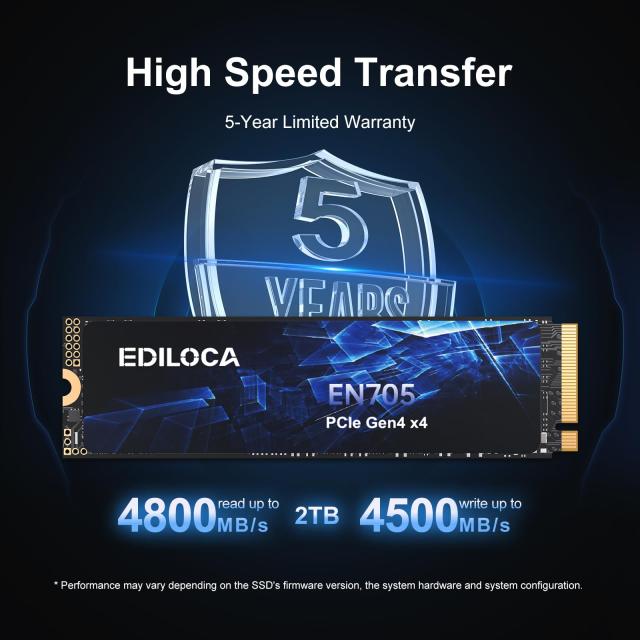 Ediloca EN705 SSD 2TB PCIe Gen4 NVMe M.2 2280 PS5動作確認済み 最大読込: 4800MB/s 最大書き：4500MB/s 3D NAND TLC 内蔵SSD ダイナミ_2
