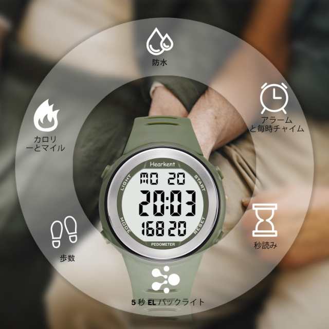 Hearkent 防水歩数計ウォッチ シニア向け 非 Bluetooth アプリ
