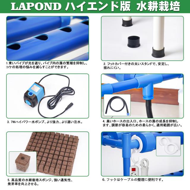 2024高級版】LAPOND水耕栽培システム 4列3層 青い食品級PVC-U管水耕 
