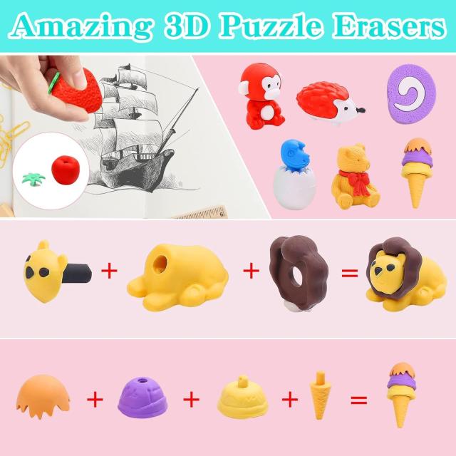 100PCS 子供用消しゴムかわいい 動物 鉛筆消しゴム ミニパズル鉛筆