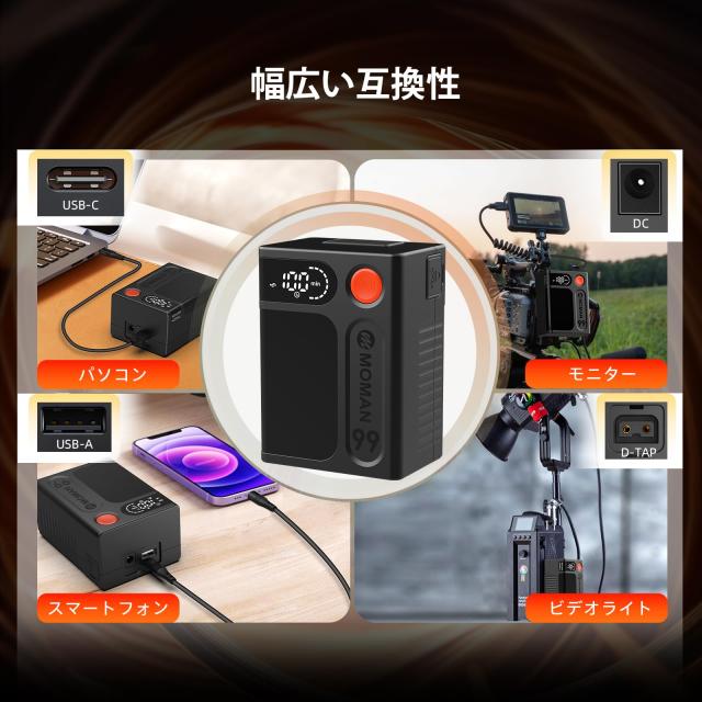 Vマウントバッテリー, Moman(モーマン) Power 99 Touch USB-C/USB-A/D-Tap/DCポート99Wh/6900mAh LEDディスプレイ PD65W急速充電対応 BMP_8