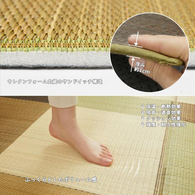 い草 ラグ ござ カーペット 191x191cm 厚手 ウレタン入り ふっくら 滑り止め付き 裏貼り クッション 和風 モダン おしゃれ 紋織 縁付き_4